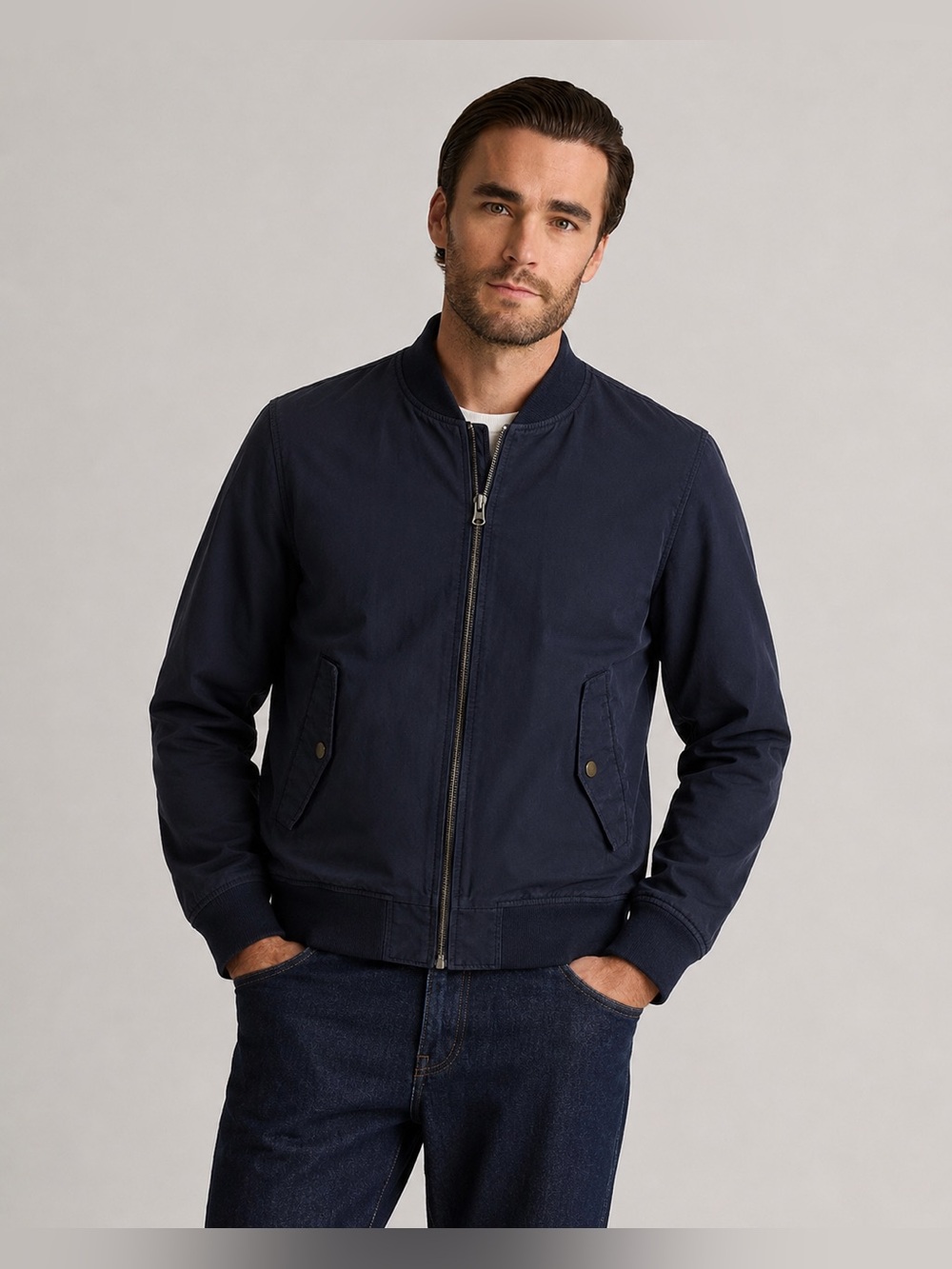 Everlane Men’s Dark Blue Bomber Jacket Zip Front Cotton Lined Size Small